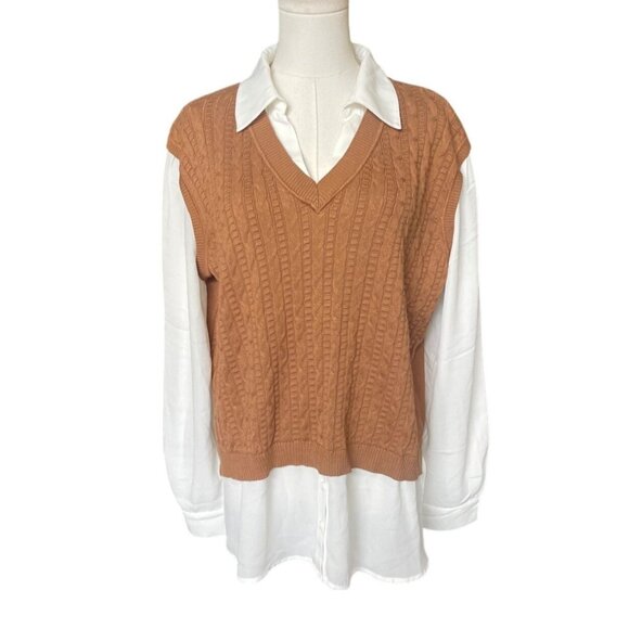 Adrianna Papell Layered Shirt Sweater Vest Size XL Preppy Indie Twee Academia - Picture 1 of 7